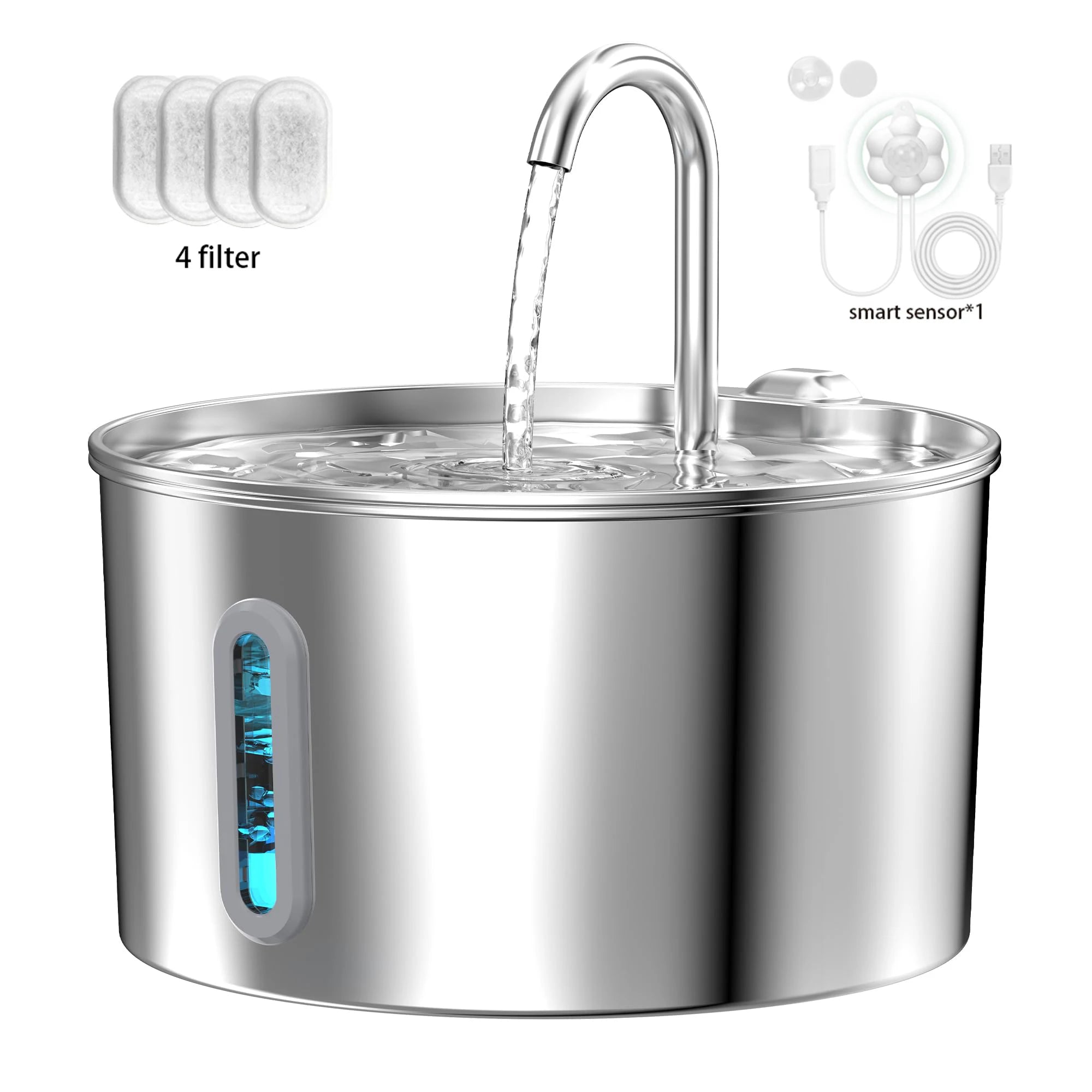 🐾 2.2L Stainless Steel Automatic Cat Water Fountain – Silent Pump & Visual Window