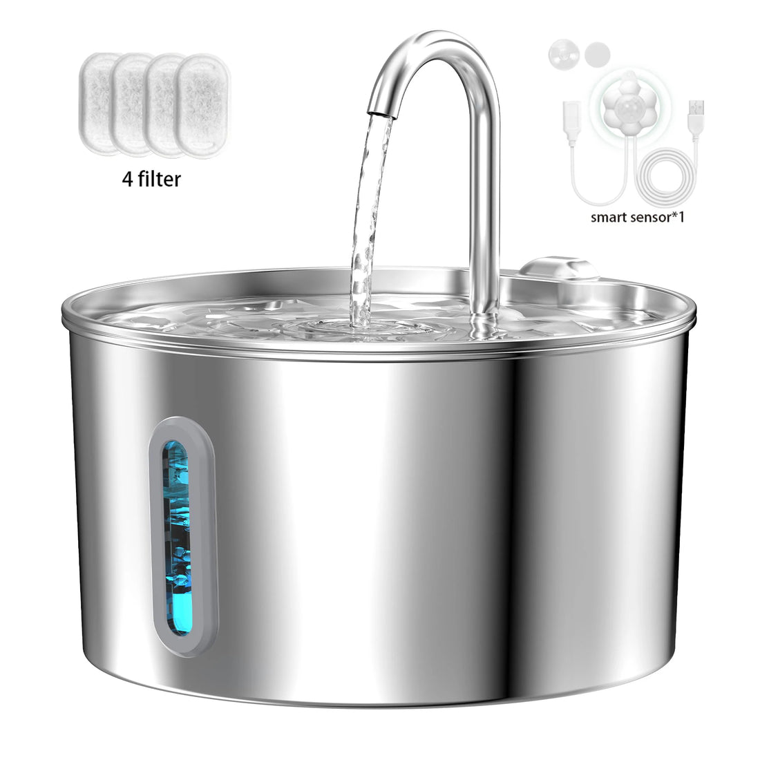🐾 2.2L Stainless Steel Automatic Cat Water Fountain – Silent Pump & Visual Window