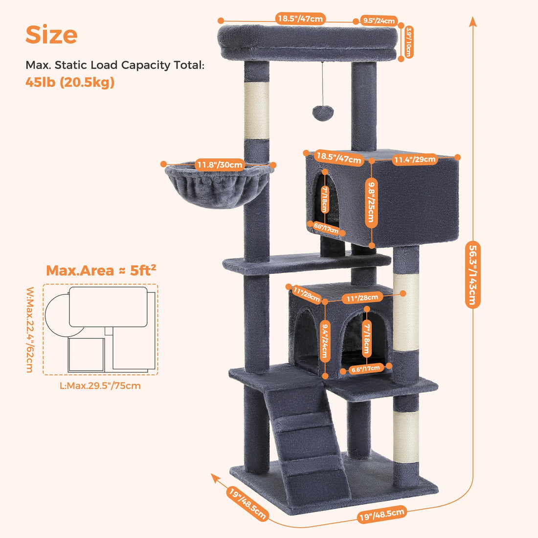🐾 Cat Tree Tower Condo – Plush Perch, Hammock & Sisal Scratching Posts