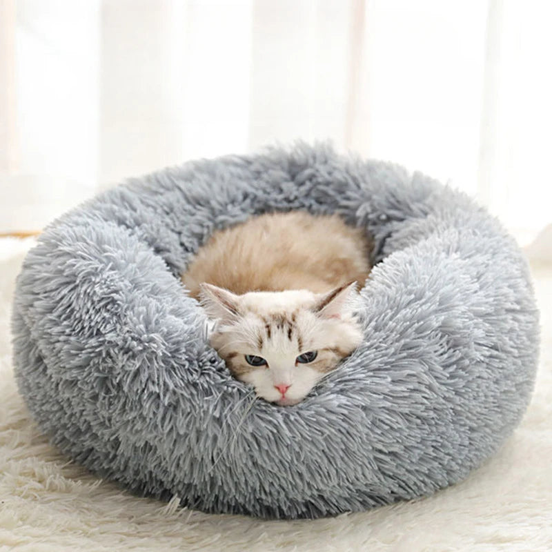 Home Plush Pet Nest – Warm Detachable & Washable Round Cat & Dog Bed