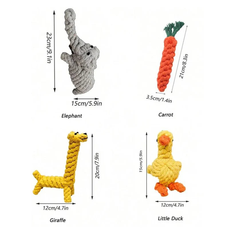 Hand-Woven Cotton Rope Animal Toy – Durable Knot Chew Toy for Small & Medium Dogs