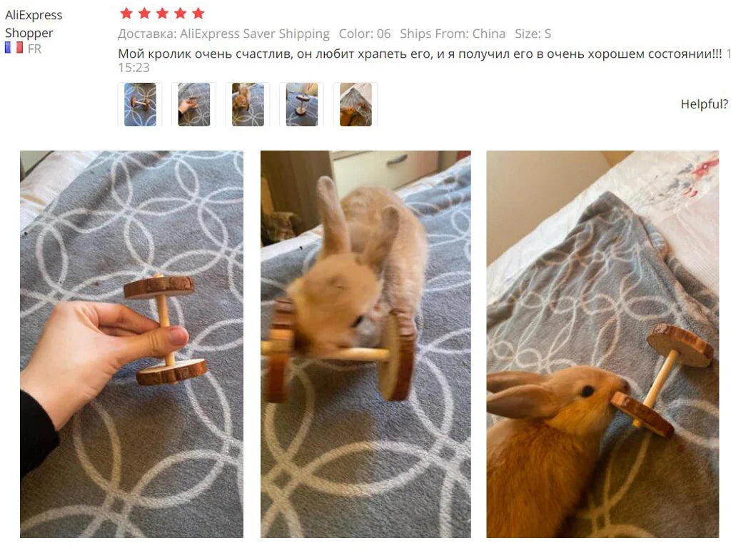 Wooden Rabbit Roller Toy – Natural Chew Dumbbell with Bell for Small Pets