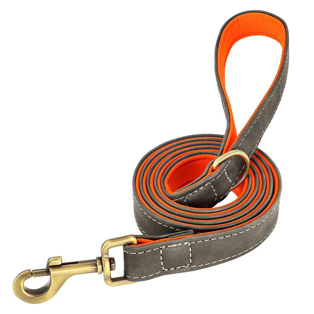 Custom Leather Dog Collar & Leash Set – Soft Padded with Engraved Nameplate