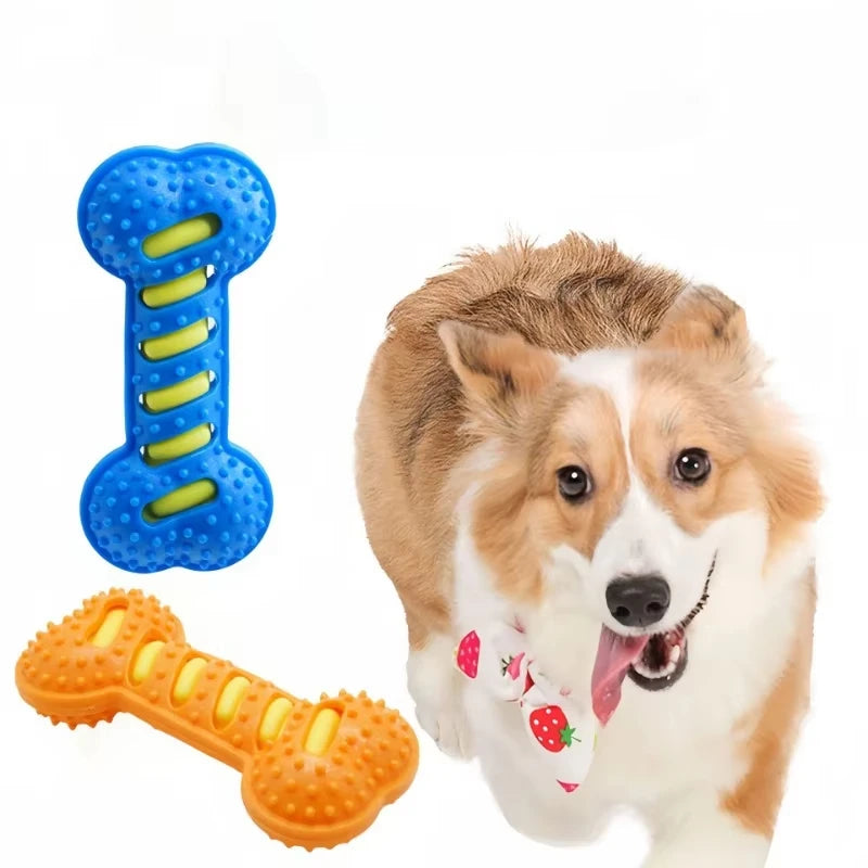 🦴 Rubber Bone Dog Chew Toy – Squeaky & Bite-Resistant Interactive Toy for Puppies