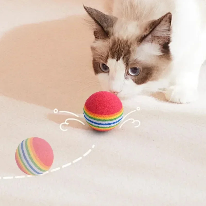 10/100PCS Rainbow EVA Pet Toy Balls – Interactive Jumping Cat & Dog Training Balls