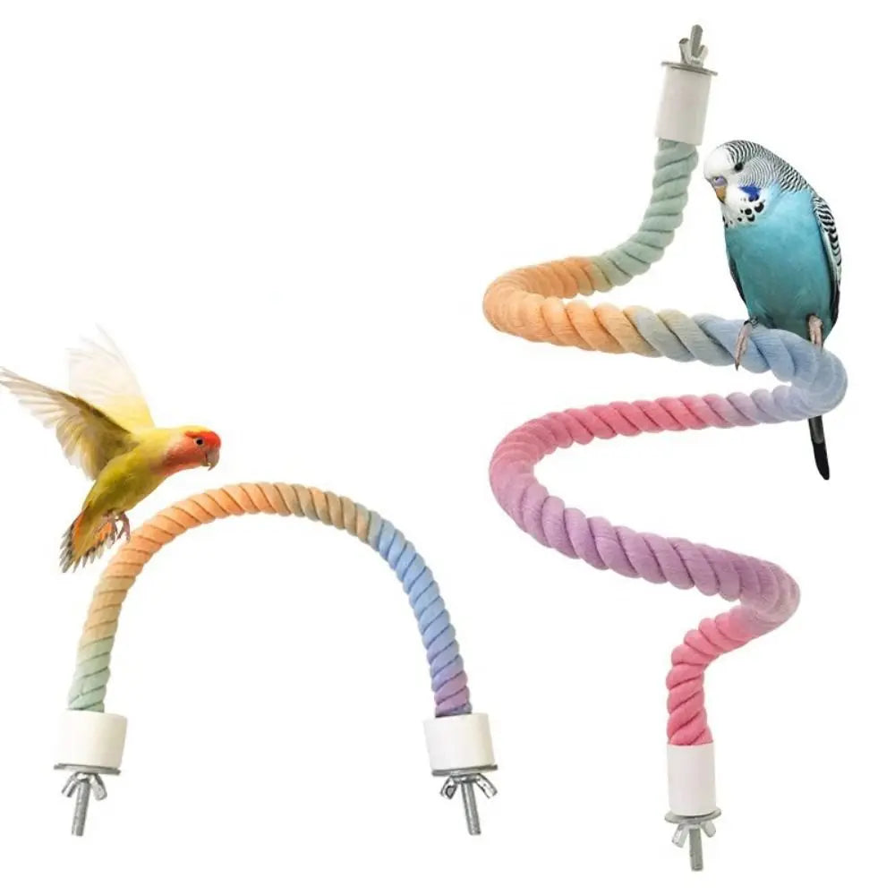 Colorful Cotton Parrot Rope Pole with Screw Clip – Rotating Bird Perch & Climbing Toy