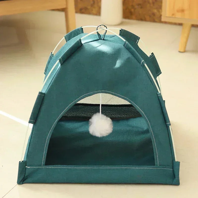 Pet Tent Bed – Removable Canvas Cat Sofa, Semi-Enclosed Cat House & Dog Cave Hut