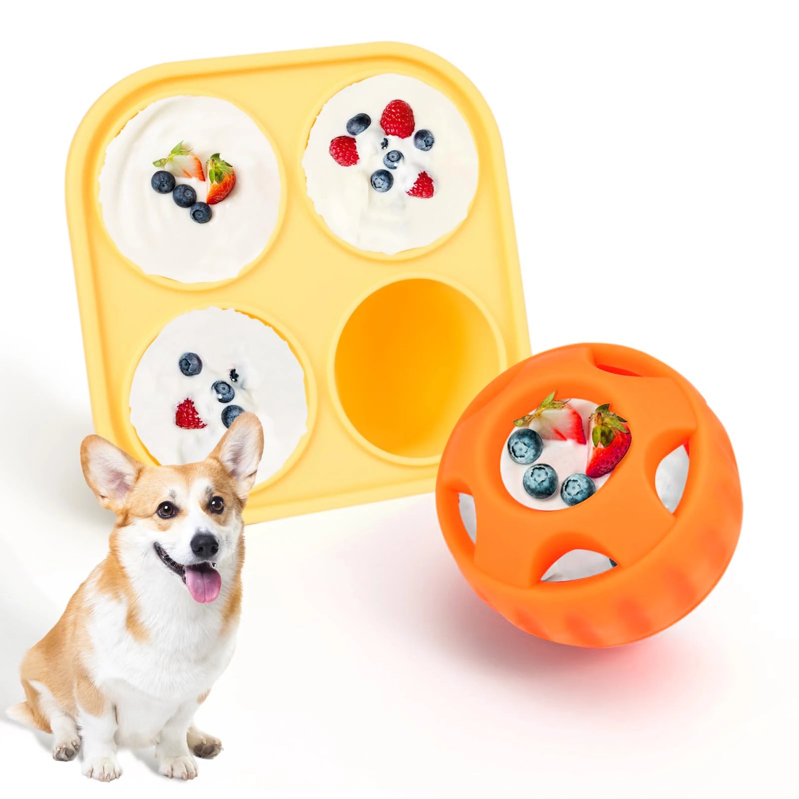 Dog Chew Toys with Treat Tray – Freezeable Fillable Treat Toy & Silicone Molds for Cooling, Anxiety Relief & Long-Lasting Play