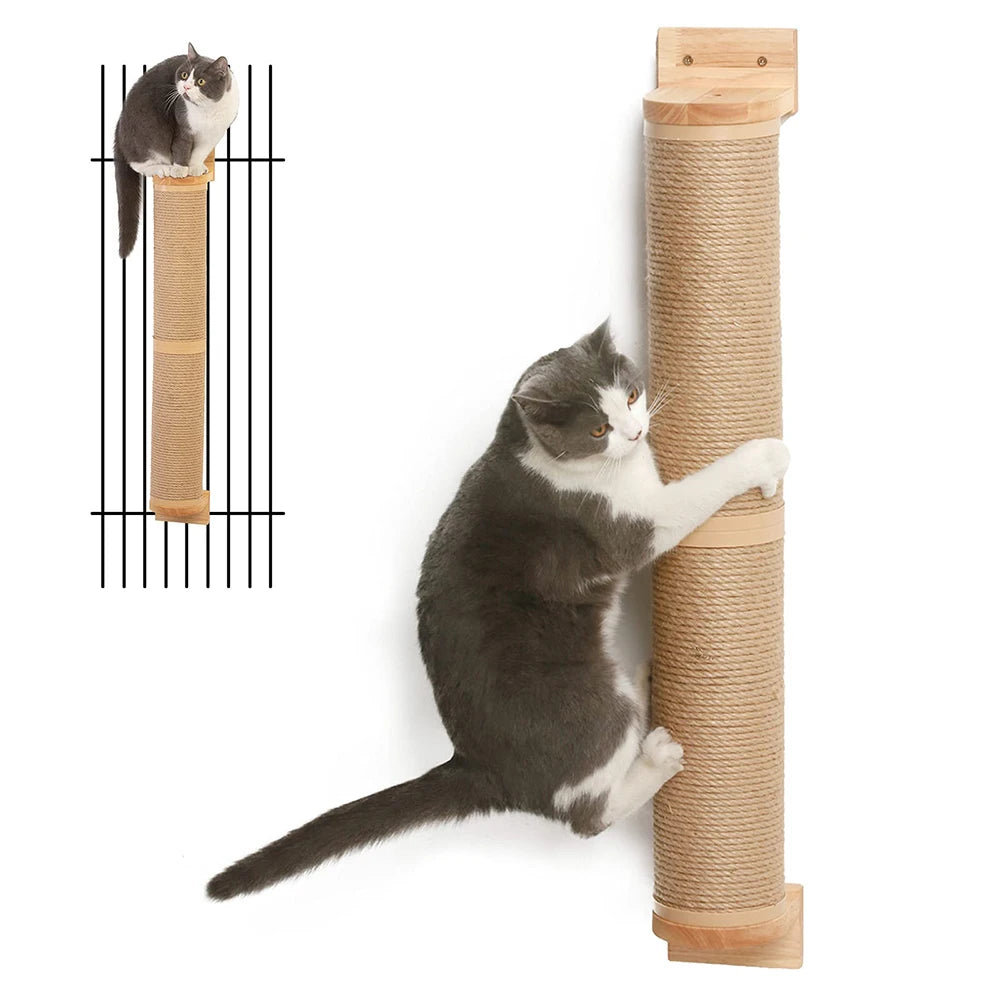 🐾 Wall-Mounted Cat Scratching Post – Wooden Kitten Tree with Thick Columns for Large Cats