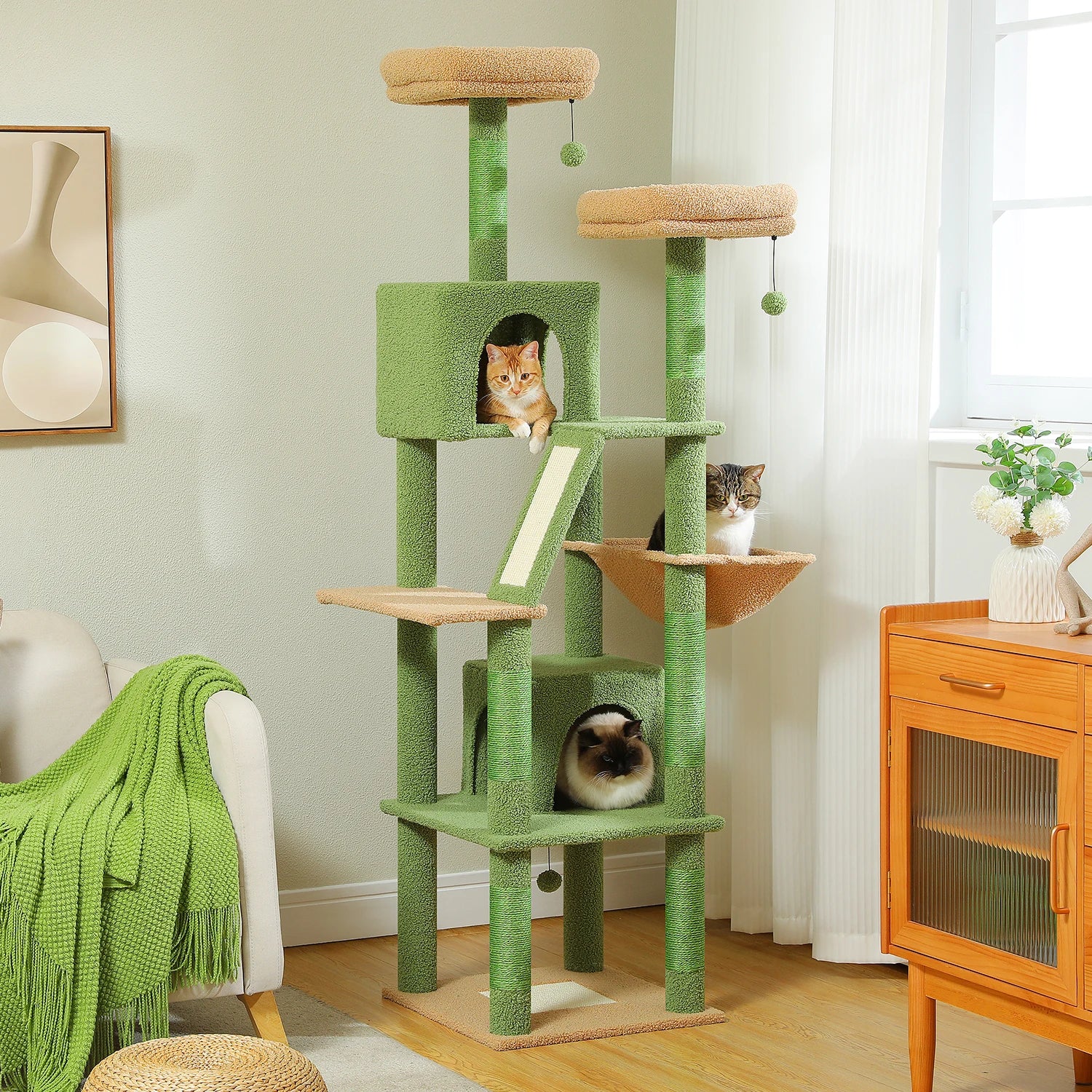 🐾 H180CM Large Cat Tree – Multi-Level Tower with Condos, Perches, Hammock & Sisal Posts
