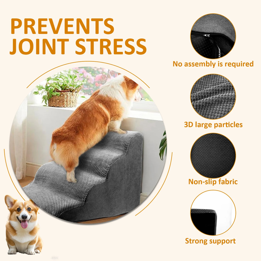 Curved Pet Ramp Stairs – Corduroy Steps for Small Dogs & Cats