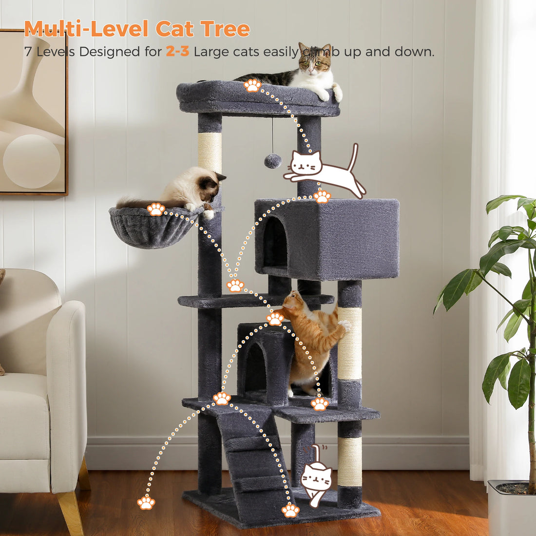 🐾 Cat Tree Tower Condo – Plush Perch, Hammock & Sisal Scratching Posts