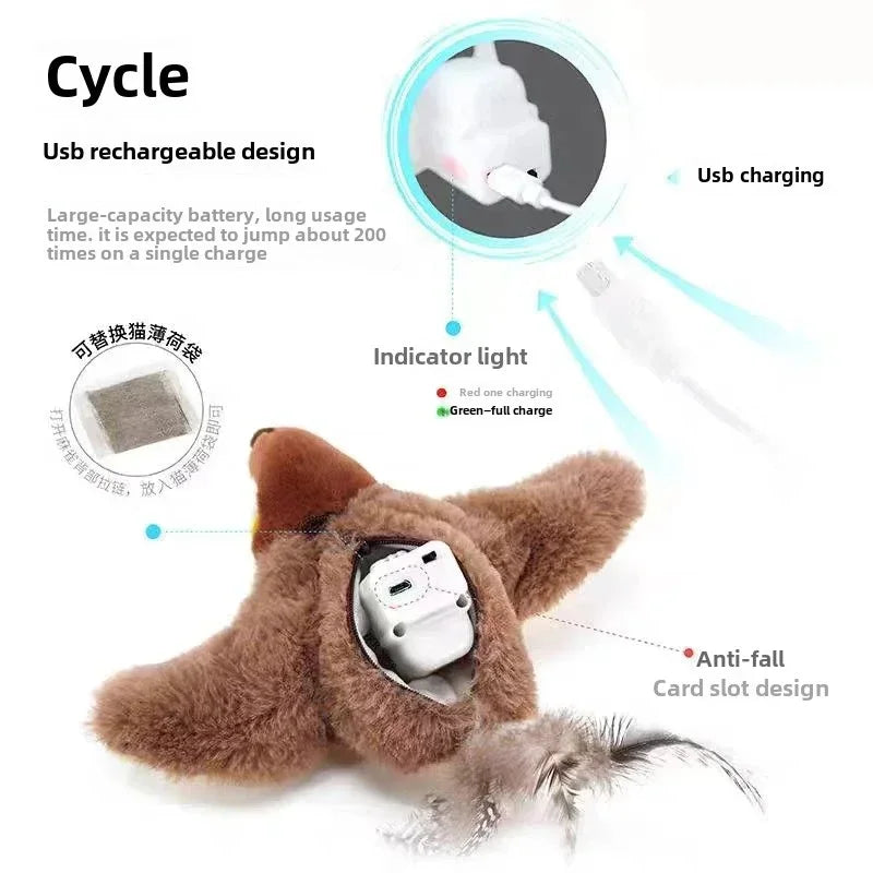 🐦 Hot Cat Interactive Electric Bird Toy – USB Rechargeable with Catnip