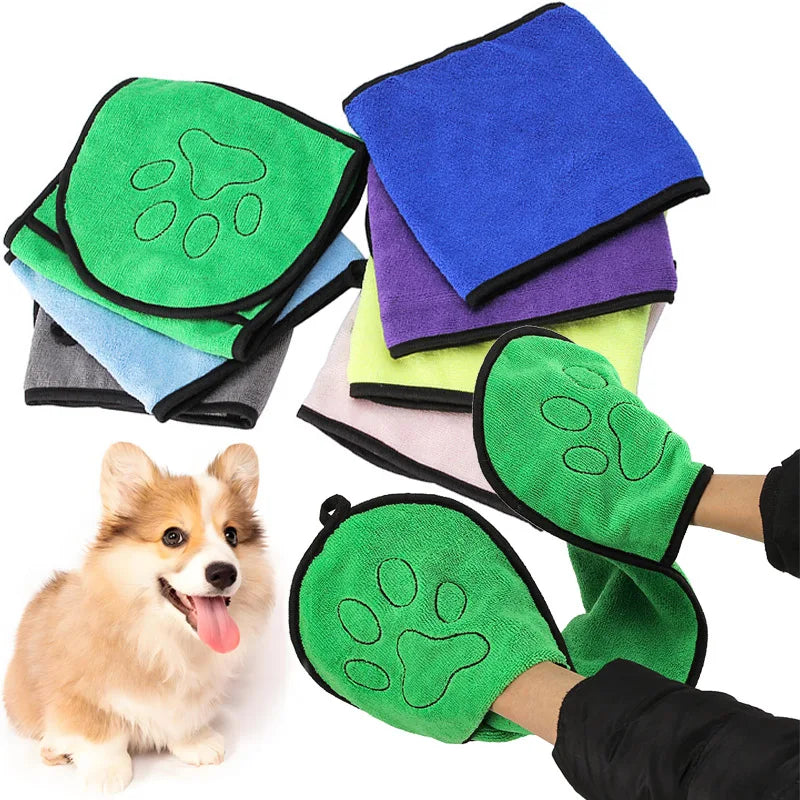 Pet Bath Towel for Cats & Dogs | Quick-Drying Absorbent Microfiber Gloves & Washcloth