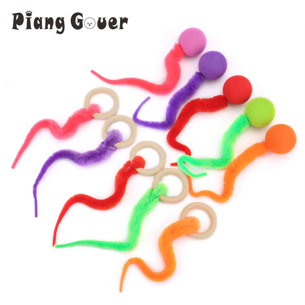 Plush Long Tail Cat Toy – Interactive Ball with Wood Ring for Training