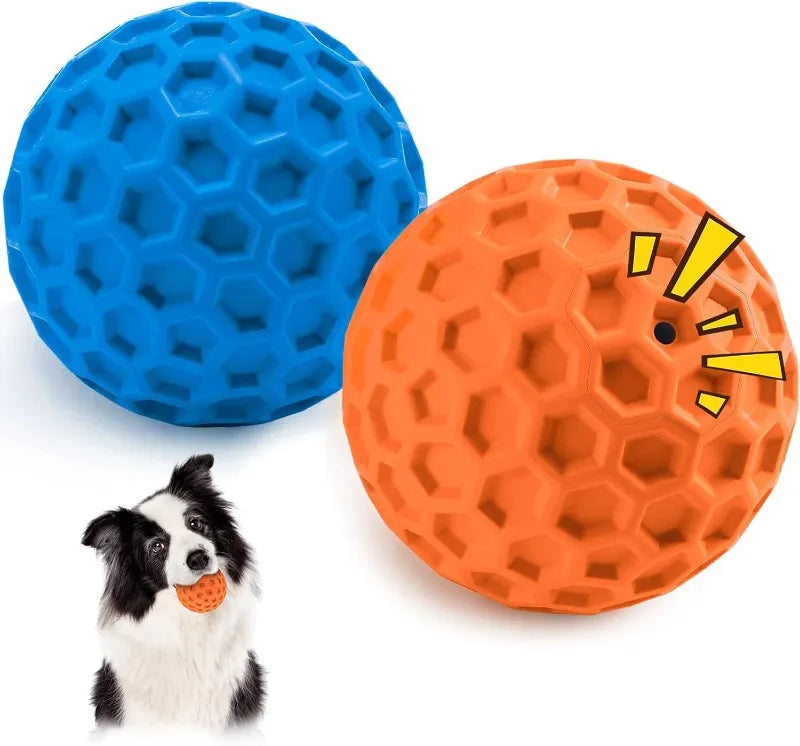 2pc Indestructible Squeaky Dog Balls – Natural Rubber Teething Chew Toys for Aggressive Chewers