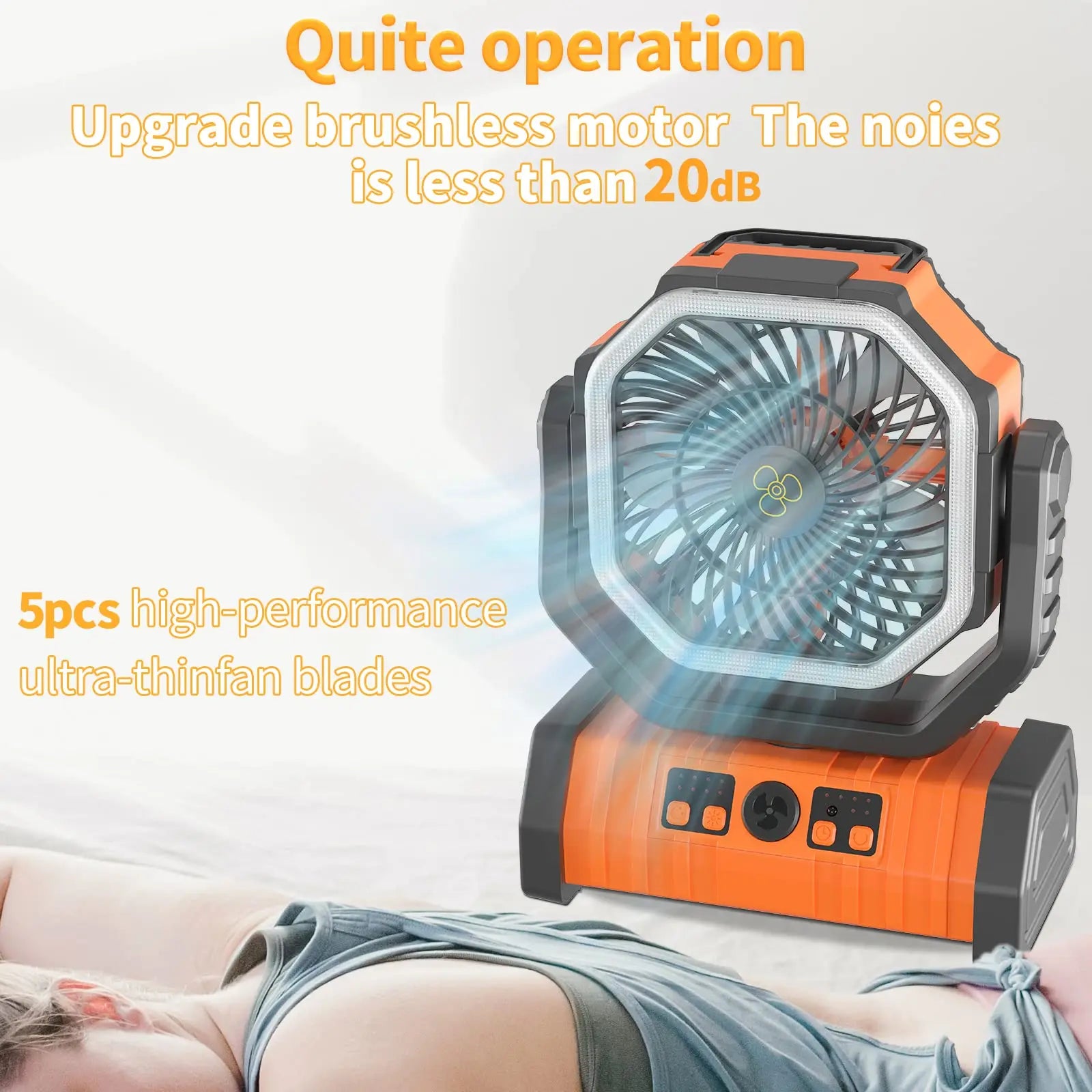 🌬️ 20000mAh / 10000mAh USB Rechargeable Camping Fan – Portable Wireless Air Circulator with Hook & 270° Head Rotation