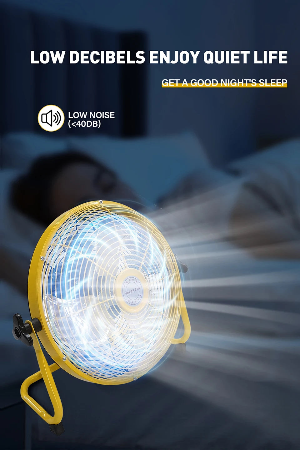 14 Inch Portable Rechargeable Table Fan with Solar Panel Powered and AC Charger Dual Input for Household, Camping, Fishing