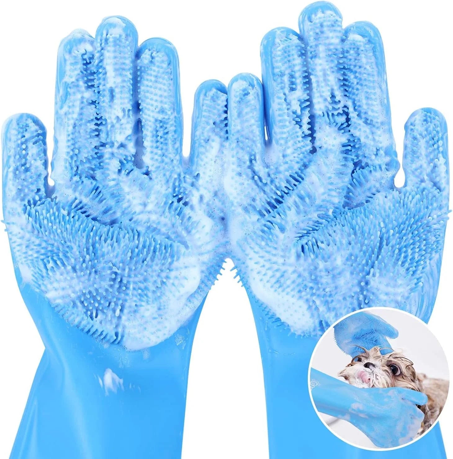 Pet Grooming Gloves for Dogs & Cats – Silicone Bathing, Hair Removal & Cleaning Gloves with Skin Protection