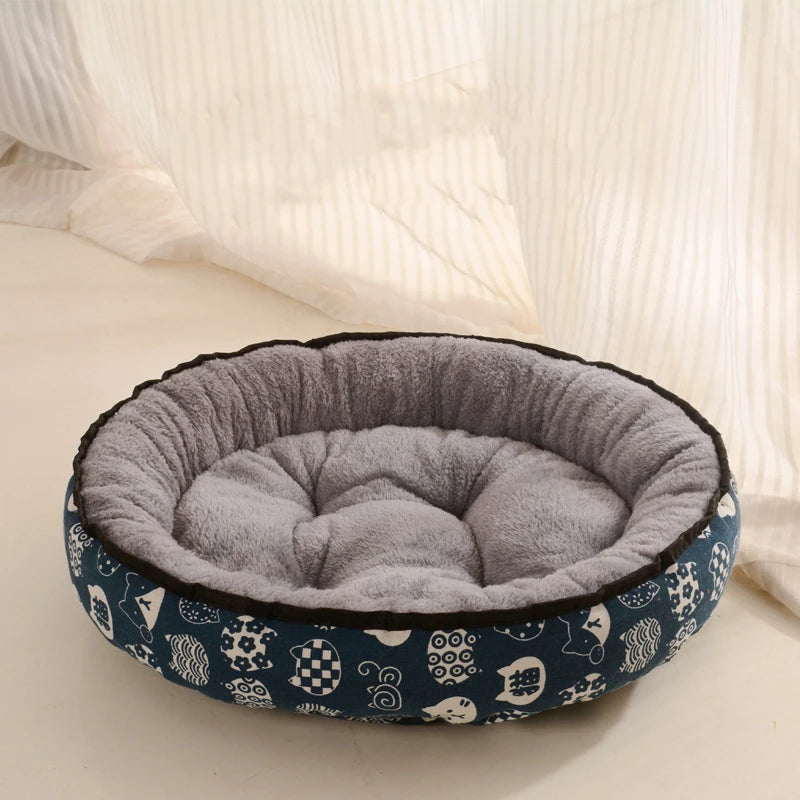 Double-Sided Soft Cotton Dog Bed – Washable Warm Cushion Basket for Small & Medium Dogs