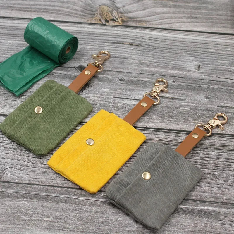 Canvas Pet Dog Poop Bag Holder – Adjustable Leash Attachment