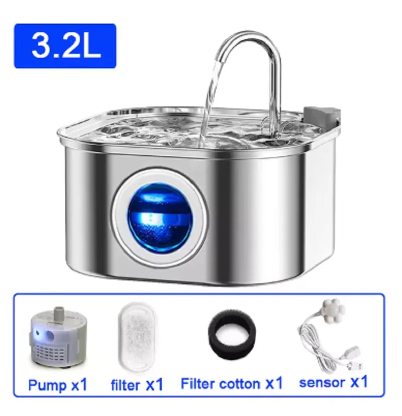 🐾 3.2L 304 Stainless Steel Pet Water Fountain – Super Quiet Automatic Cat Drinking Fountain