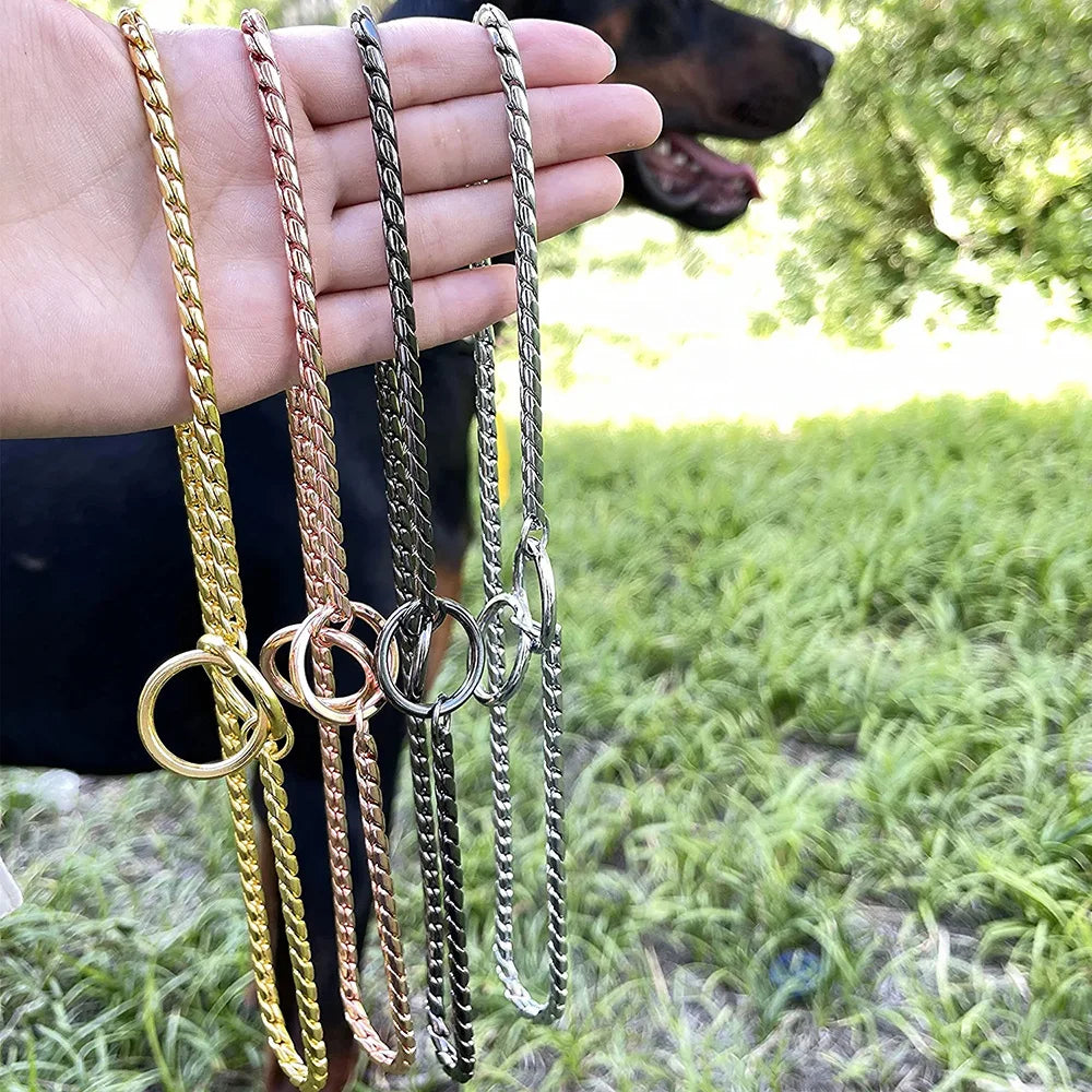 Dog Snake Chain Choke Collar – Metal Slip P Chain for Training & Walking