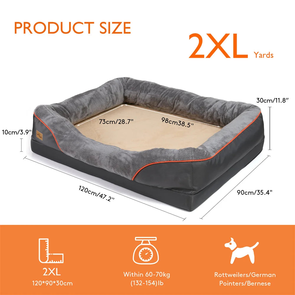 Jumbo Orthopedic Dog Bed with Memory Foam – Waterproof Pet Sofa Couch with Removable Cover & Bolsters