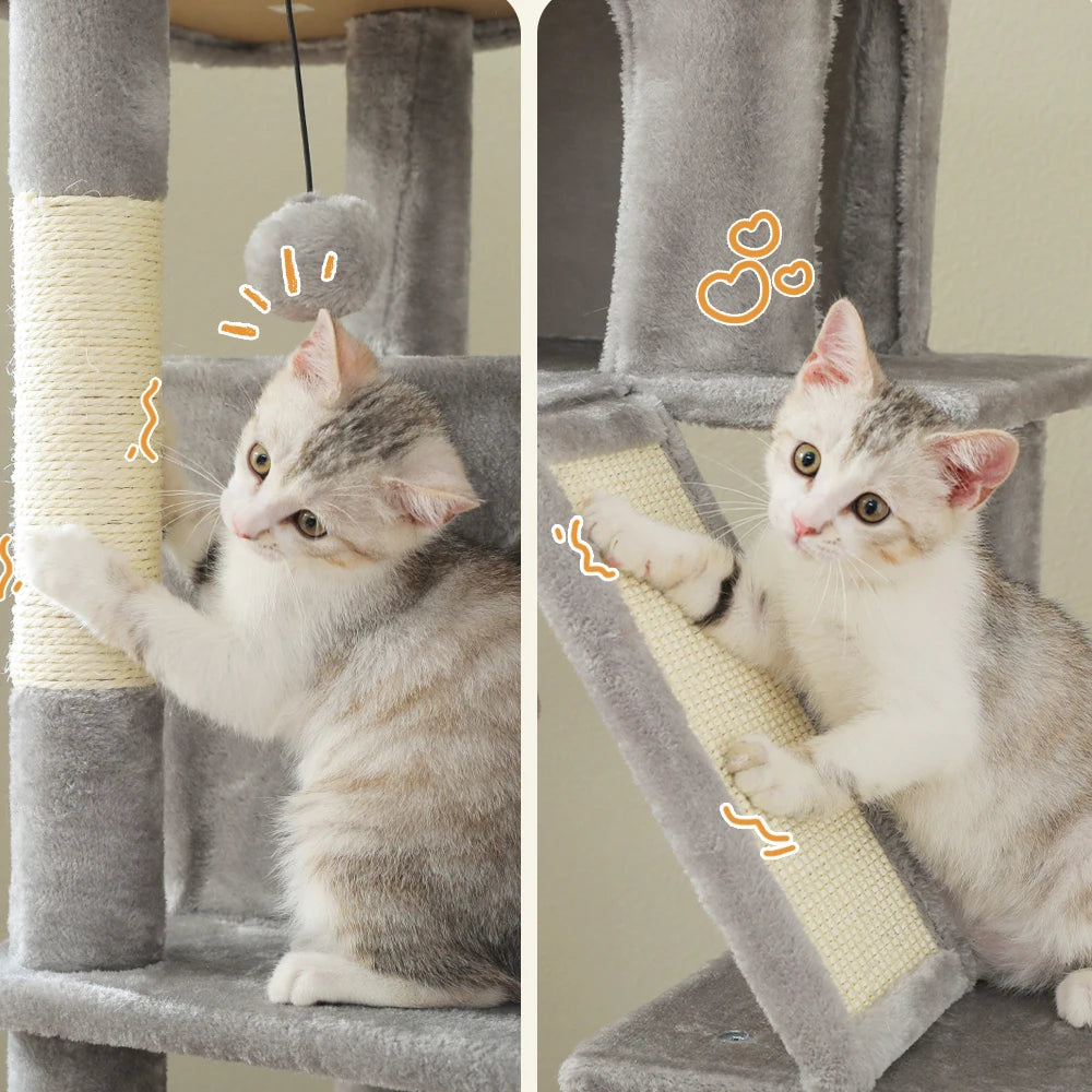 🛋️ 180cm Large Cat Tree Tower – Multi-Level Indoor Cat Furniture with Hammock, Sisal Scratching Posts & Cozy Perches