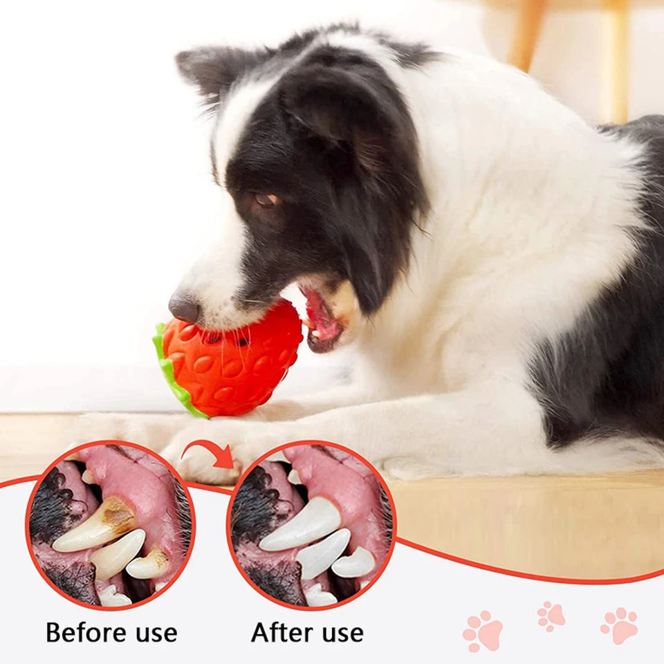 DualPet Strawberry-Shaped Dog Chew Toy – Durable Rubber Food Dispenser for Interactive Play