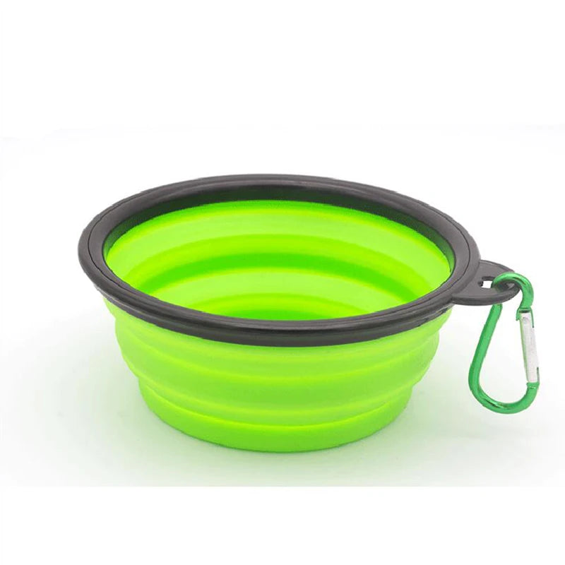 🐶 Folding Portable Silicone Dog Feeder Bowl – 2-in-1 Food & Water Dispenser with Carabiner