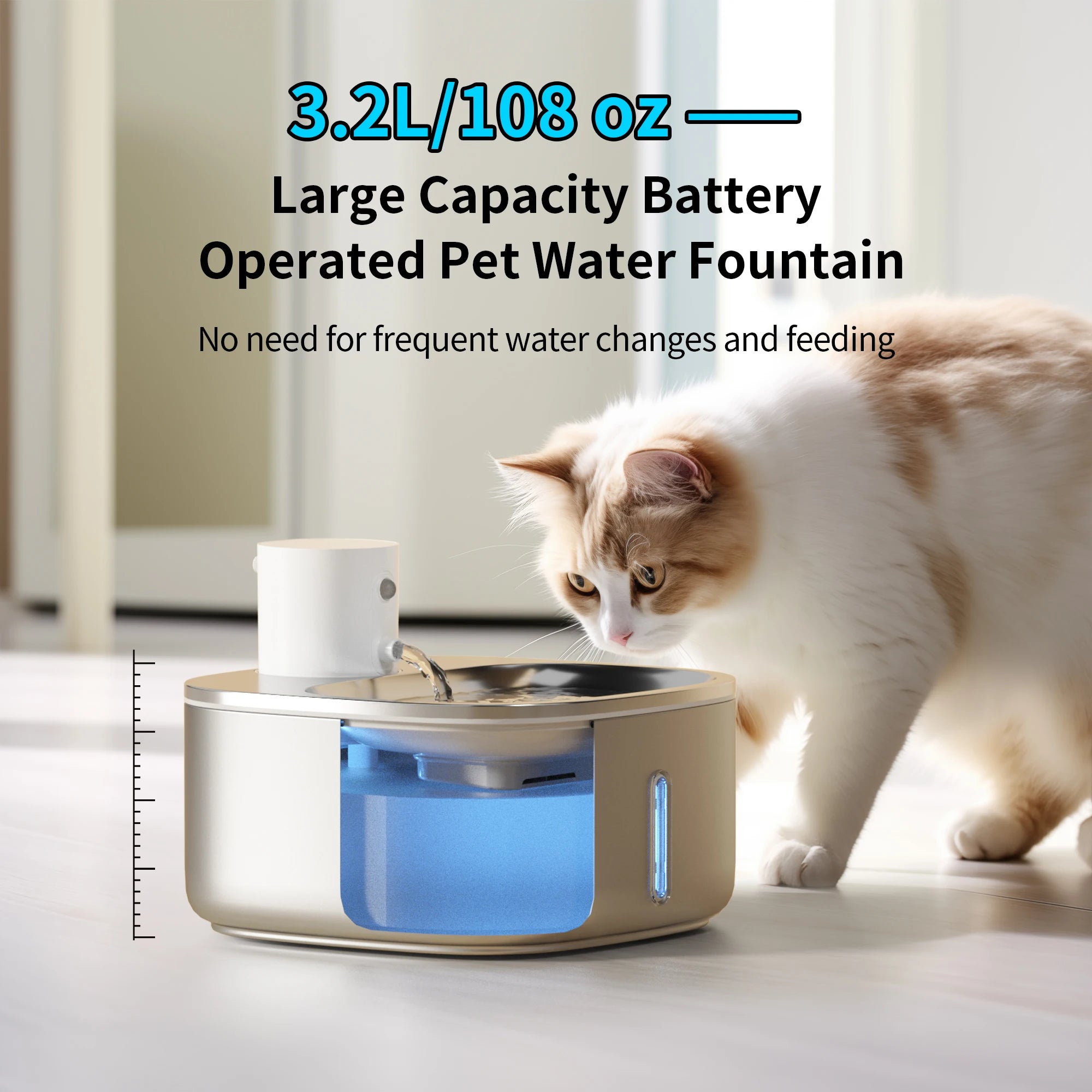 🐾 3.2L Wireless Stainless Steel Cat Water Fountain – Rechargeable with Infrared Sensor & 3 Modes