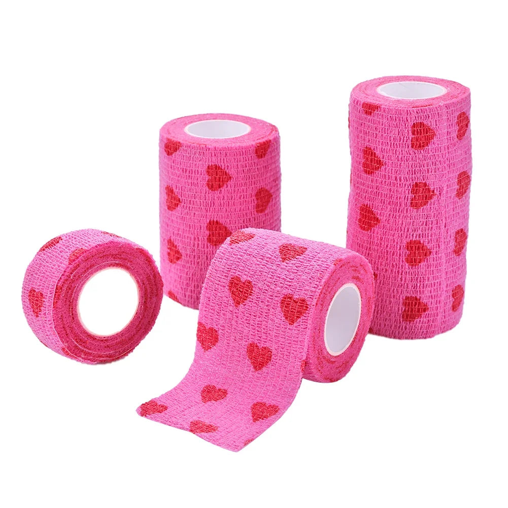 Rose Red Heart Pet Medical Bandage – Elastic First Aid Wrap for Dogs & Cats | Non-Woven Self-Adhesive Vet Tape