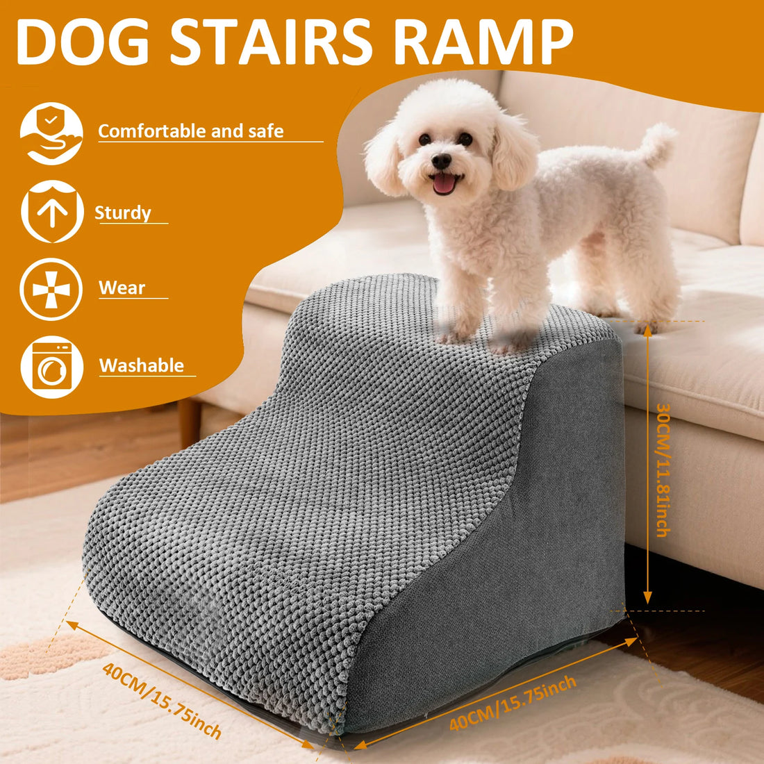 Curved Pet Ramp Stairs – Corduroy Steps for Small Dogs & Cats