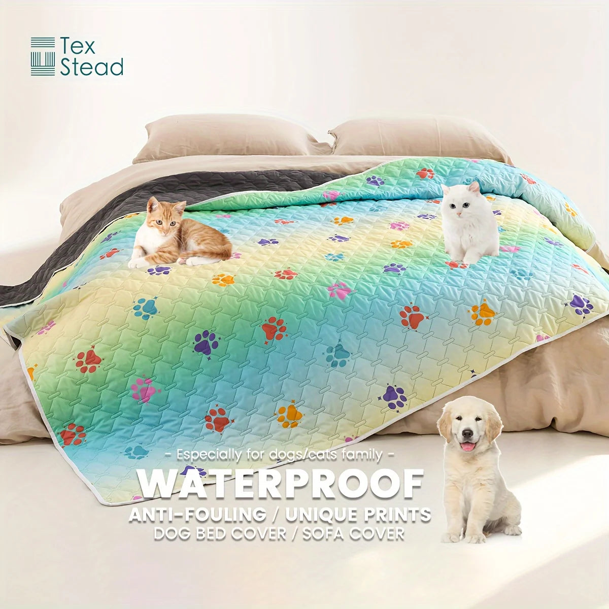 Anti-Leakage Reversible Dog Bed Cover – Washable Paw Print Camping & Changing Pad for Pets & Kids