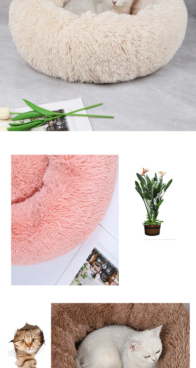 Home Plush Pet Nest – Warm Detachable & Washable Round Cat & Dog Bed