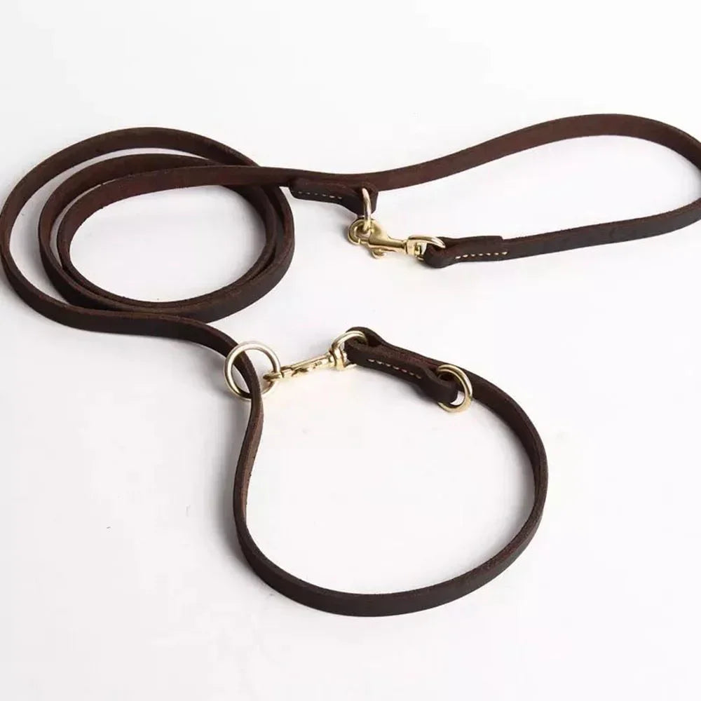 🐕 Genuine Leather Hands-Free Service Dog Leash – 7-in-1 Multi-Function Crossbody Pet Lead