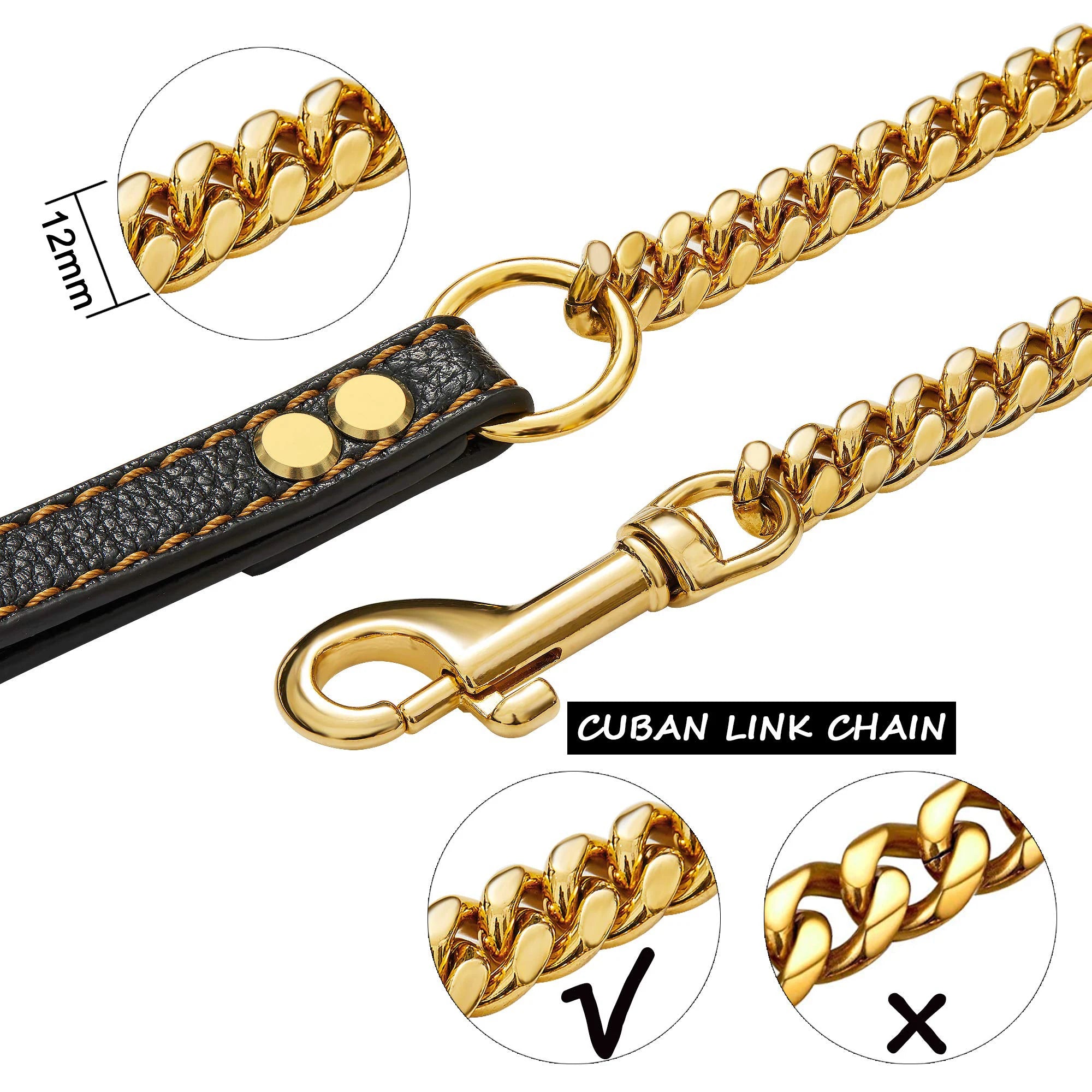 Stainless Steel Cuban Dog Chain Collar – Gold & Silver Training Link Collar