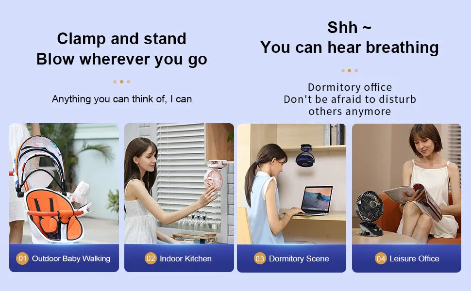 Portable USB Personal Fan for Home, Office, Travel, Bed, Stroller, Camping & Golf Cart