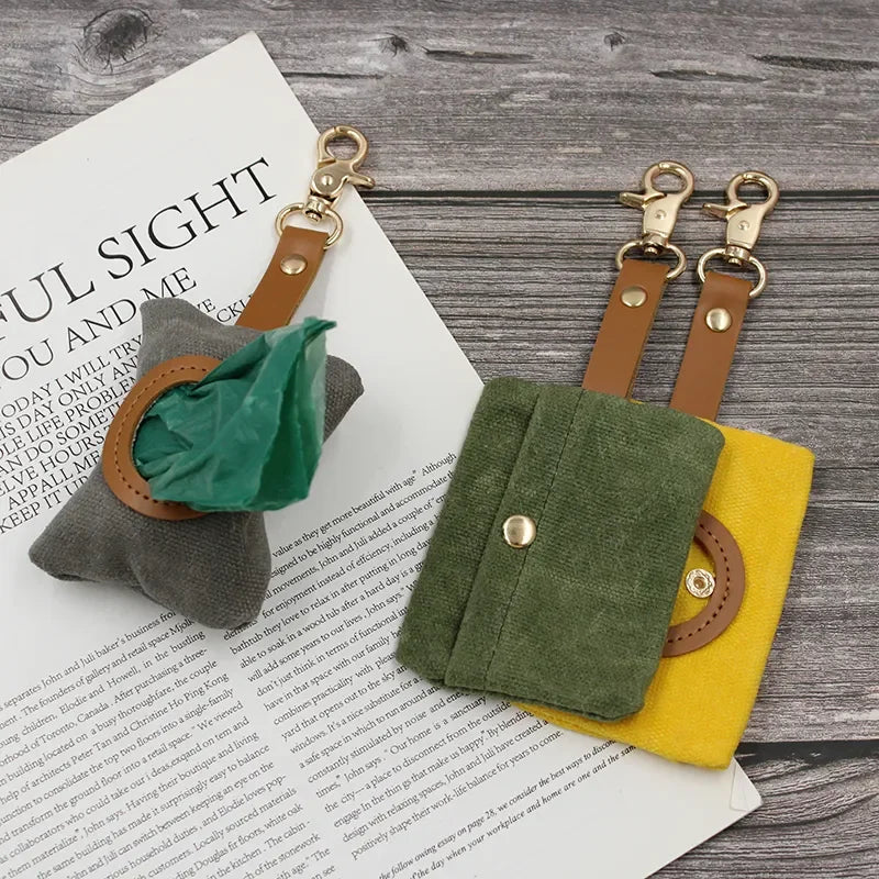 Canvas Pet Dog Poop Bag Holder – Adjustable Leash Attachment