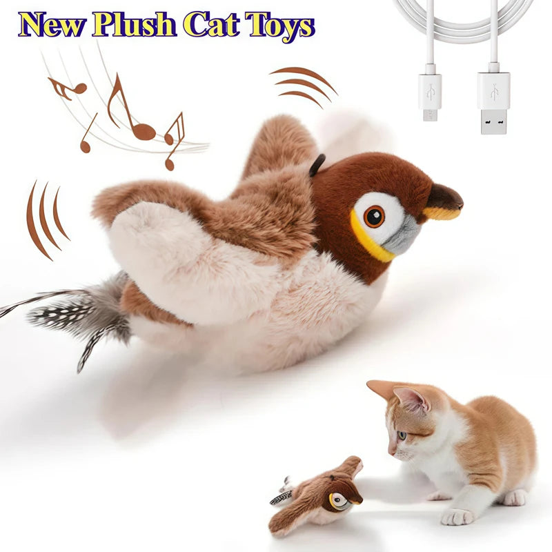 Interactive Chirping & Flapping Bird Cat Toy – Rechargeable Plush with Catnip