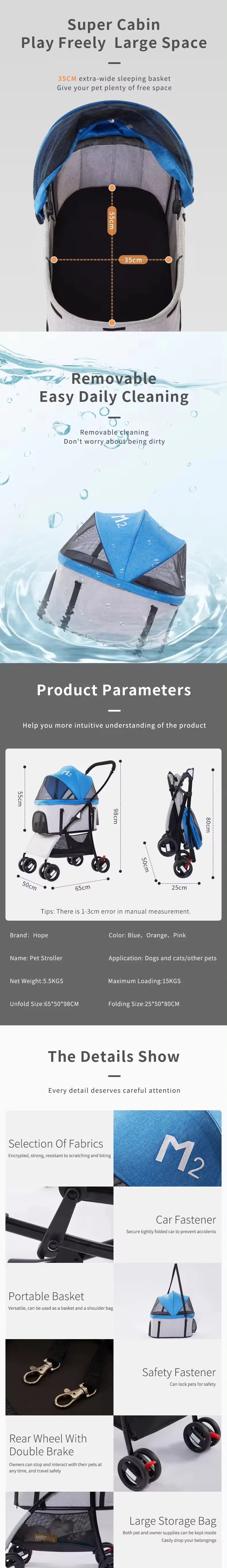 Durable Pet Trolley Carrier with Wheels – Travel Stroller for Small Pets