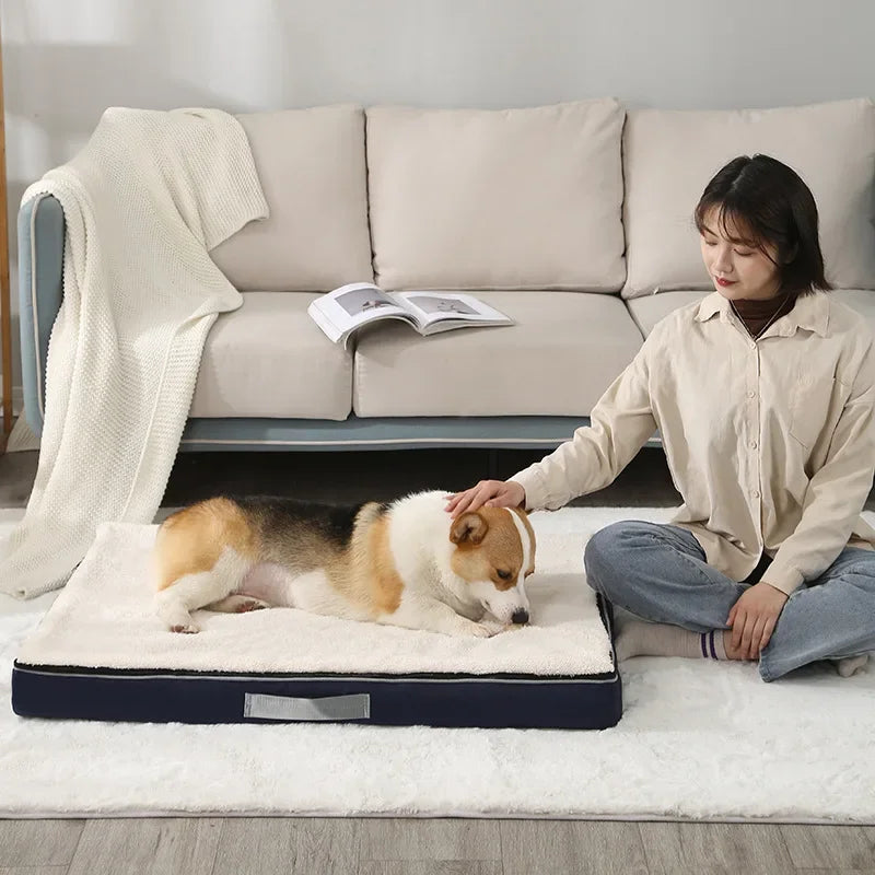 Large Elastic Sponge Dog Bed – All-Season Washable Pet Sofa Mat for Medium & Large Dogs, Cat Cushion Nest with Non-Slip Base