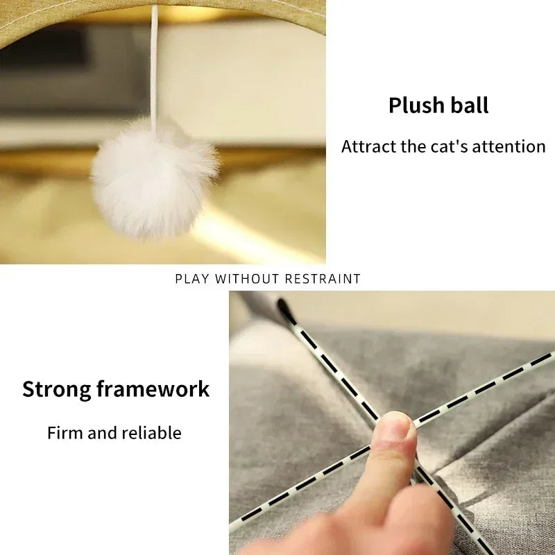 Pet Tent Bed – Removable Canvas Cat Sofa, Semi-Enclosed Cat House & Dog Cave Hut