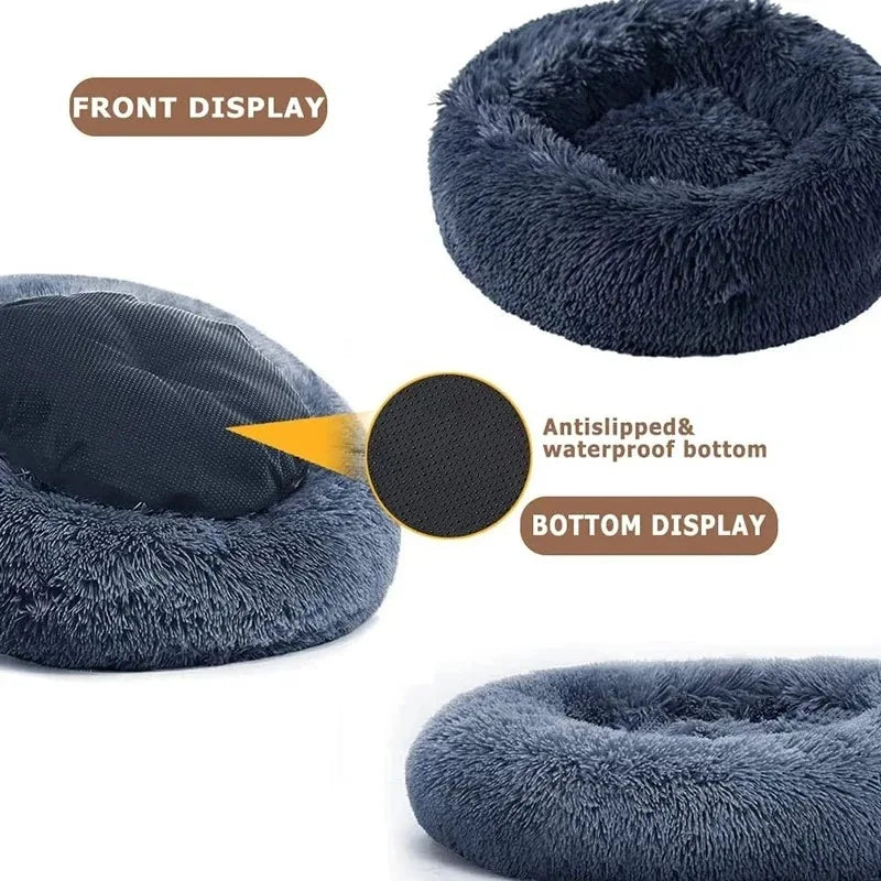 Round Plush Dog Bed – Winter Warm Washable Cat & Dog Basket Bed for Small, Medium & Large Pets
