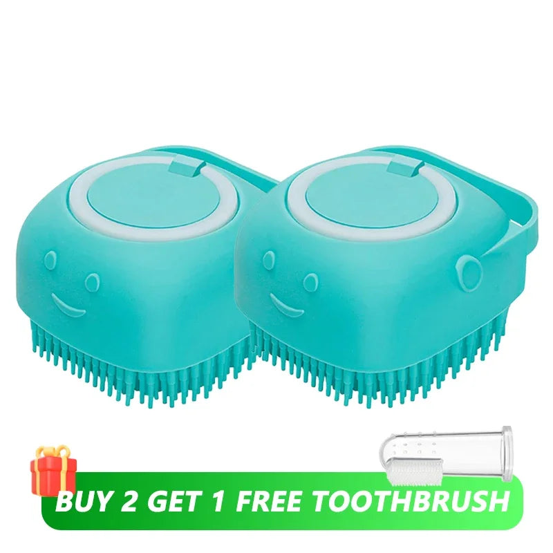 2-in-1 Dog Bathing Brush with Shampoo Dispenser – Soft Silicone Pet Massage & Grooming Brush for Dogs & Cats