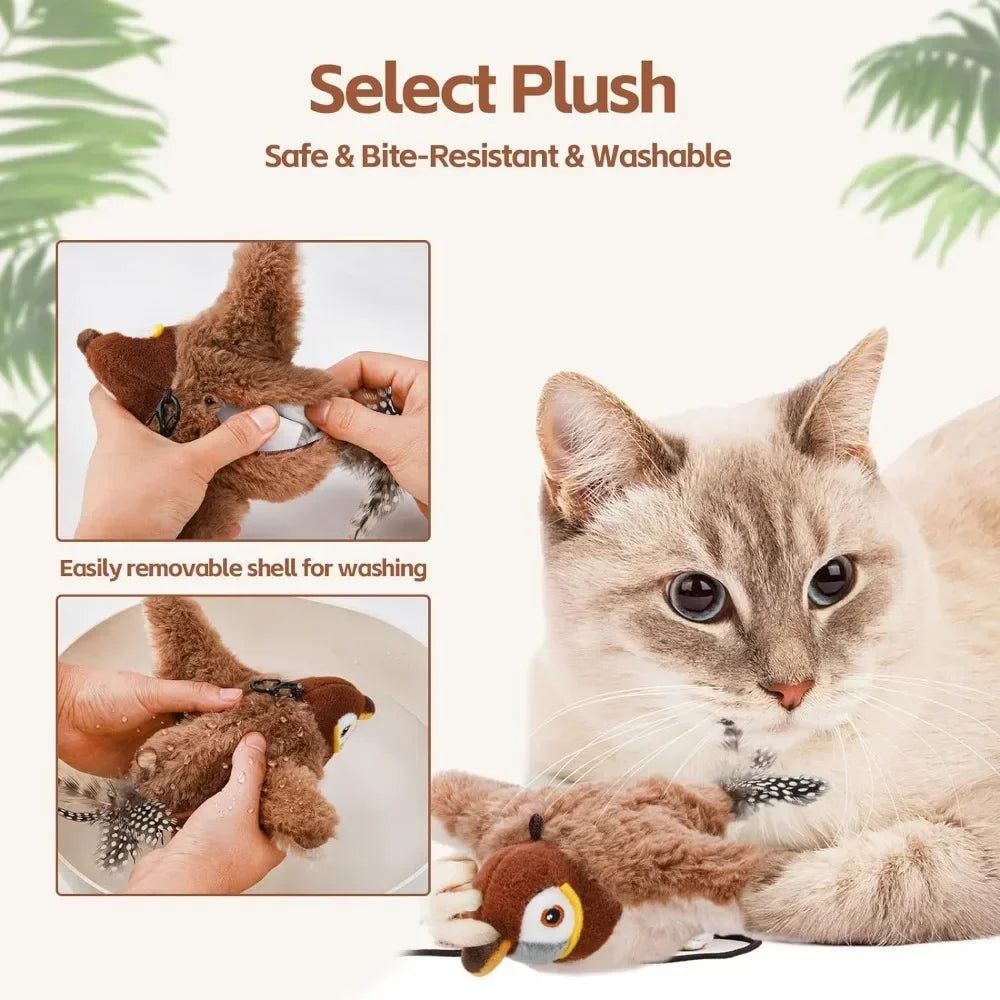 Interactive Chirping & Flapping Bird Cat Toy – Rechargeable Plush with Catnip