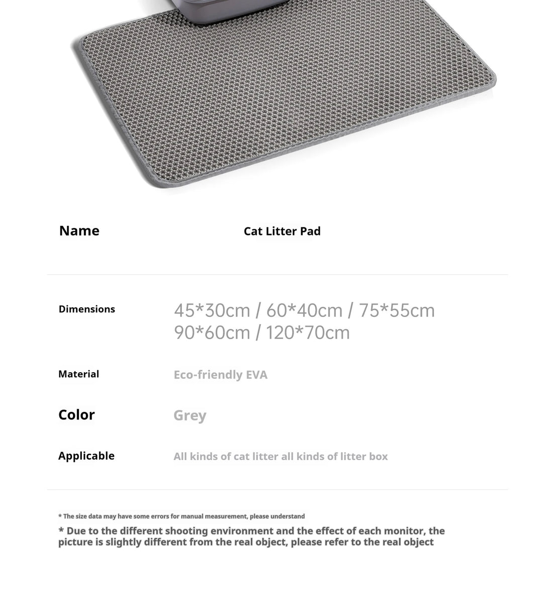 60x90cm Waterproof Double Layer Cat Litter Mat – Washable, Non-Slip Pet Toilet Mat for Litter Box Cleaning