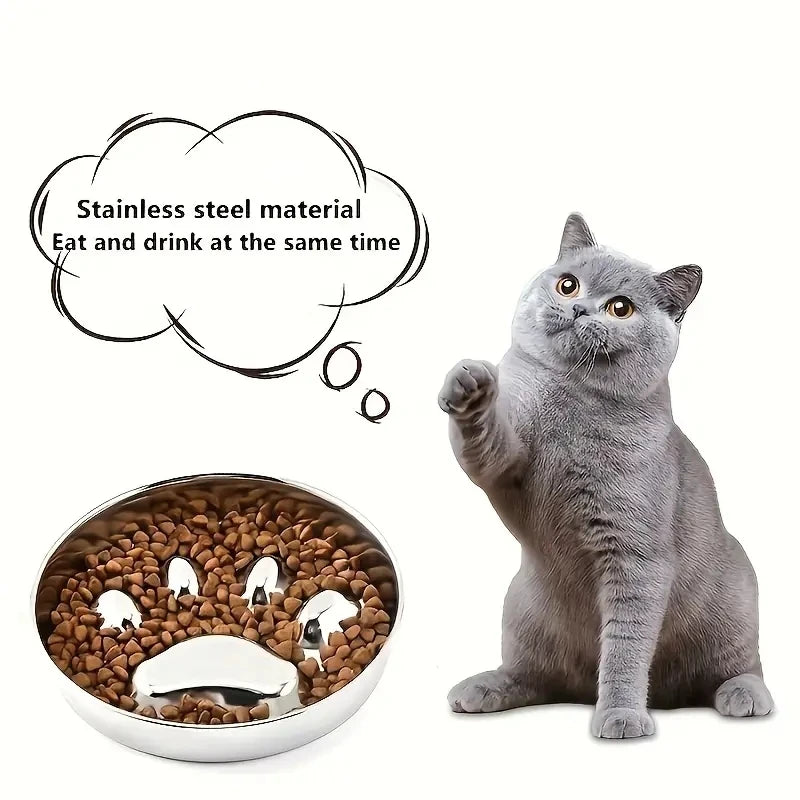 Premium Stainless Steel Slow Feeder Pet Bowl with Cervical Spine Protection – Anti-Choke Dog & Cat Food Bowl