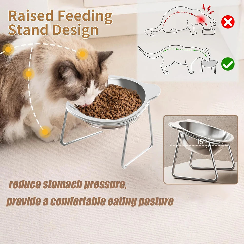 Stainless Steel Cat Food Bowl with Metal Stand